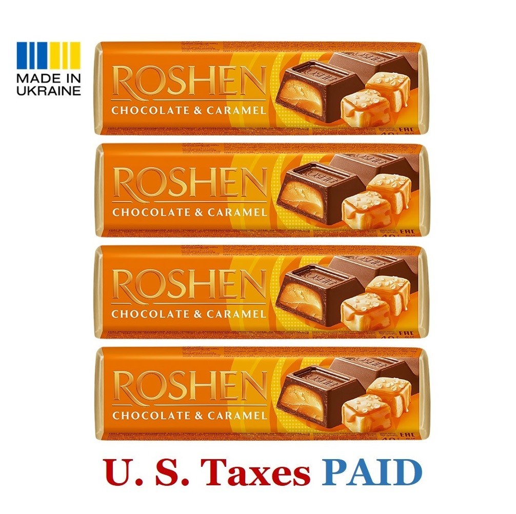 4 Pack Roshen Milk Chocolate Bars 40 g Creamy Caramel Filling Made in Ukraine