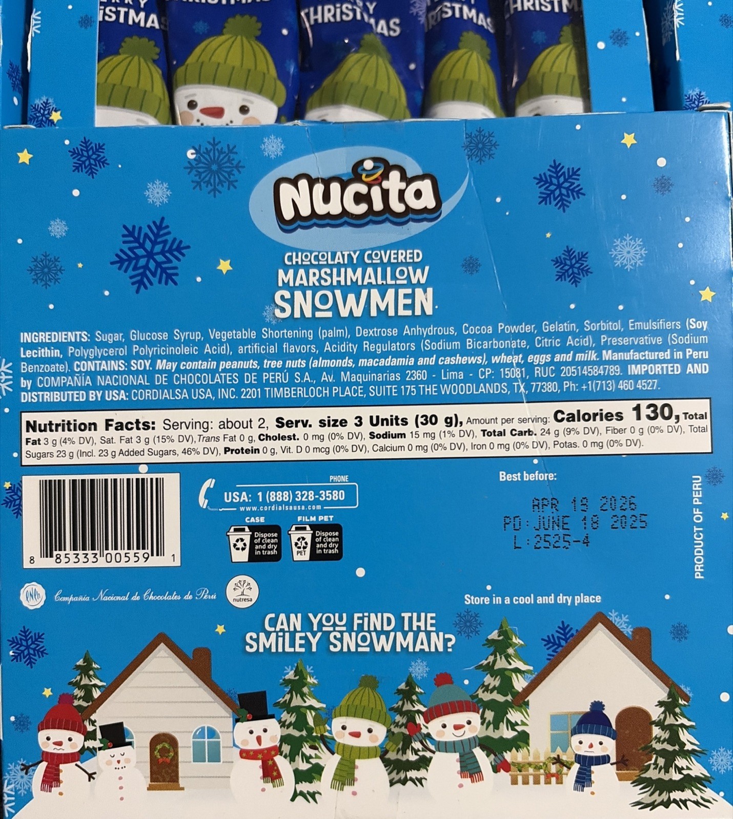 Nucita Chocolatey Covered Marshmallow Snowmen 5 Boxes Christmas Candy Exp5/17/26
