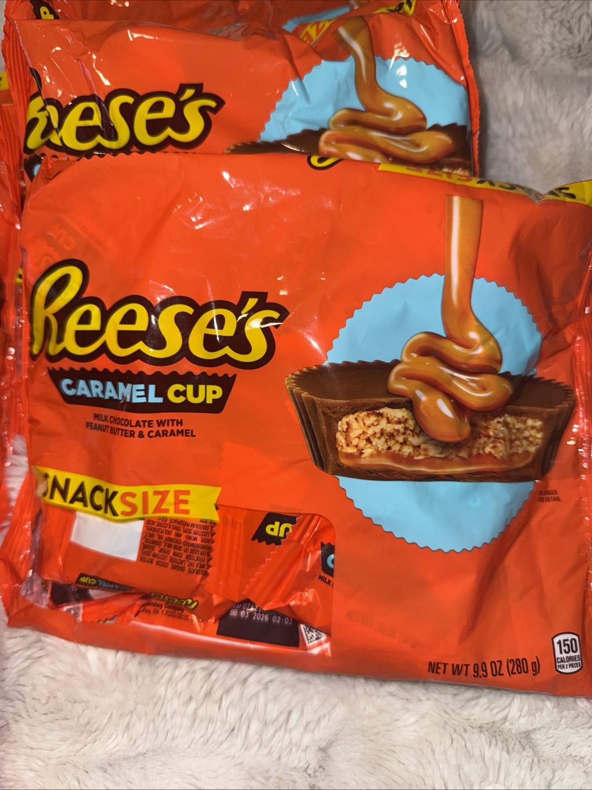 11 BAGS 9.9oz REESE’S-CARAMEL PEANUT BUTTER SNACK SIZE CUPS IN MILK CHOCOLATE