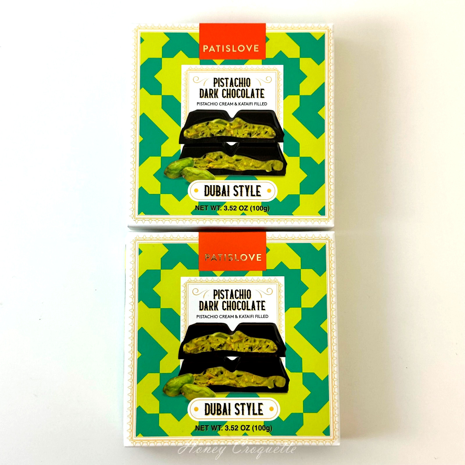 2 Packs Trader Joe’s Patislove Pistachio Dark Chocolate Dubai Style 3.52 Oz Each