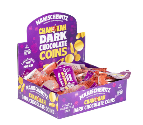 Manischewitz Chanukah Dark Chocolate Coins (Gelt) – Box of 24 Bags Hanukkah
