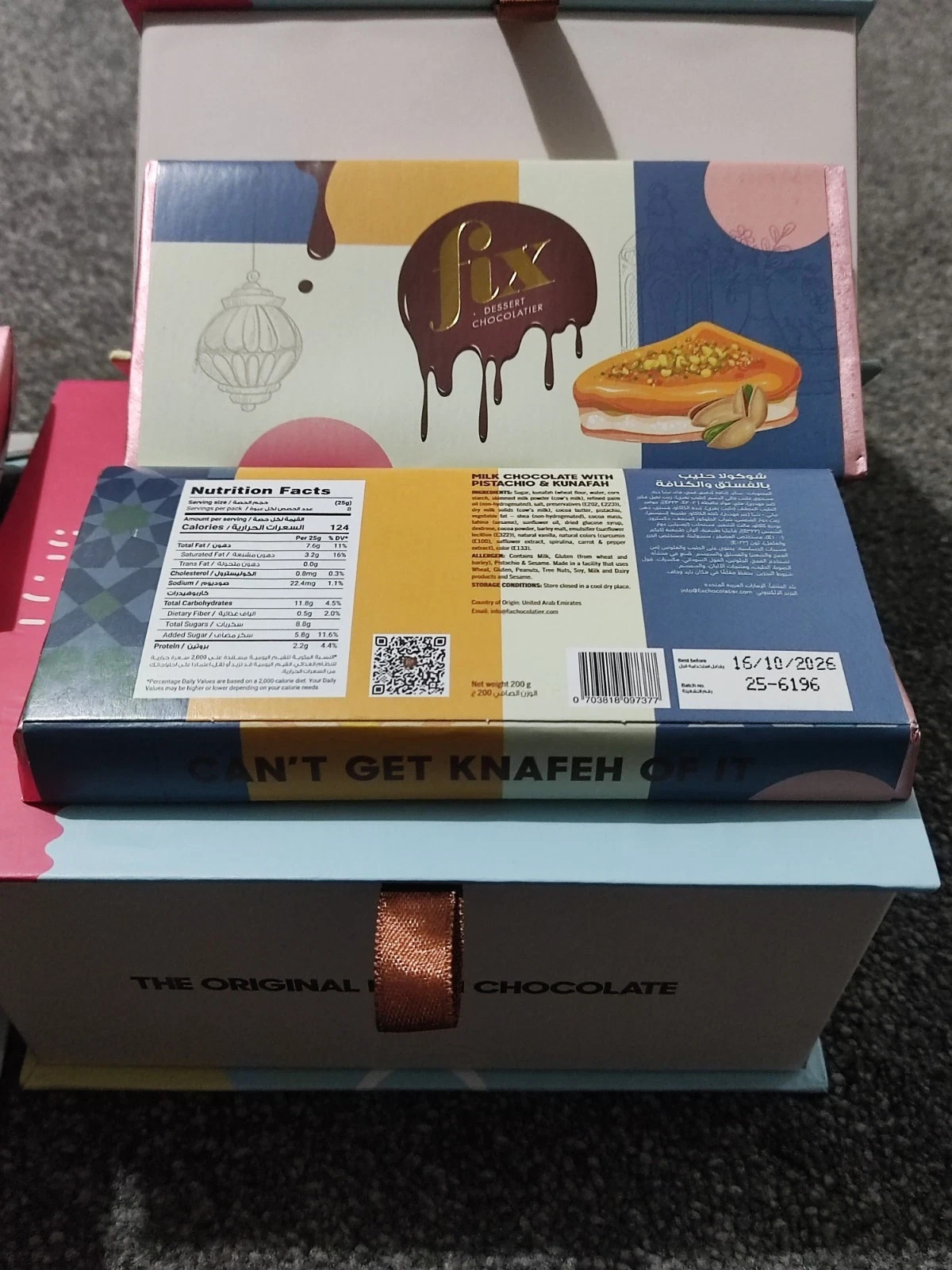 VIRAL FIX DUBAI CHOCOLATE Bar CANT GET KNAFEH OF IT Original CHOCOLATE – 6 Bars