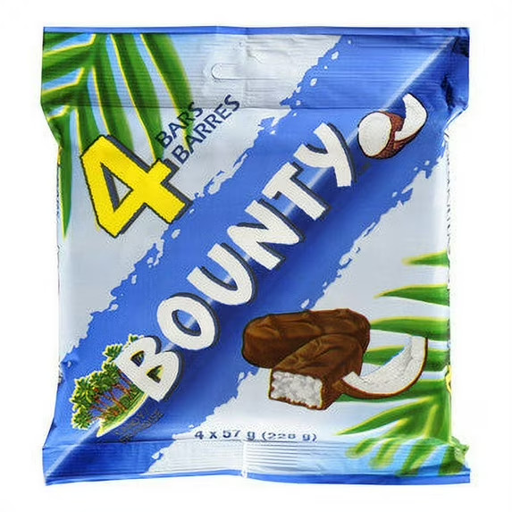4 x BOUNTY COCONUT CHOCOLATE BARS 4x 57g
