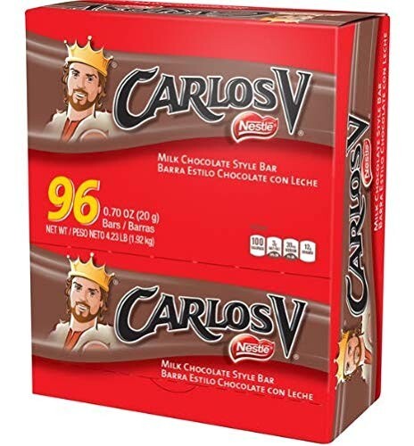 Carlos V 96 pcs chocolate Bars By Nestle 0.70 oz eac box of 96 pcs. Mex
