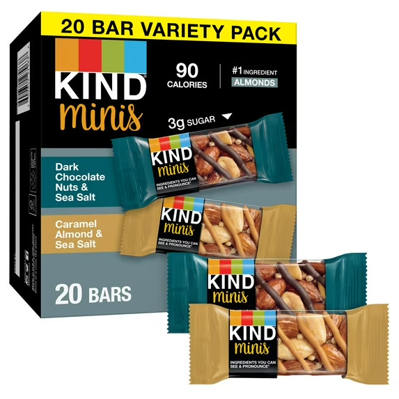 Kind Minis Dark Chocolate Nuts Sea Salt Caramel Almond Snack Bar Pack Of 20
