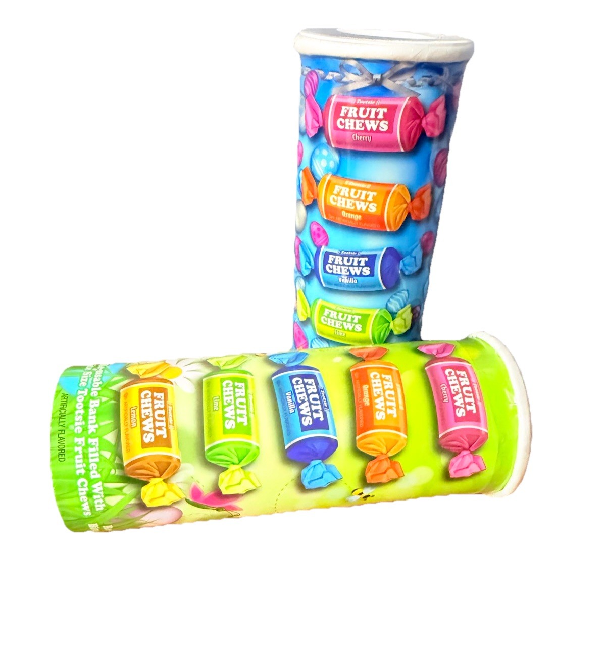 Lot Of 2 Tootsie Roll Fruit Chews 5.7oz W / Bank Orange, Cherry , Lime, Lemon