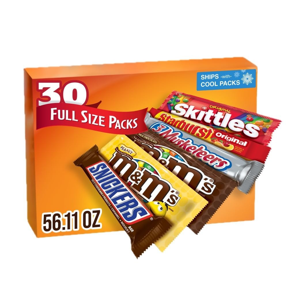 M&M’S, SNICKERS, 3 MUSKETEERS, SKITTLES & STARBURST Variety Pack Full Size Bu…