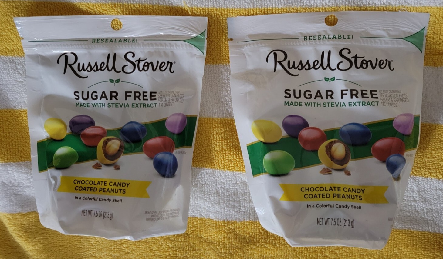 2 NEW! bags, Russell Stover Sugar Free Choc. Candy Coated Peanuts, 7.5oz. each