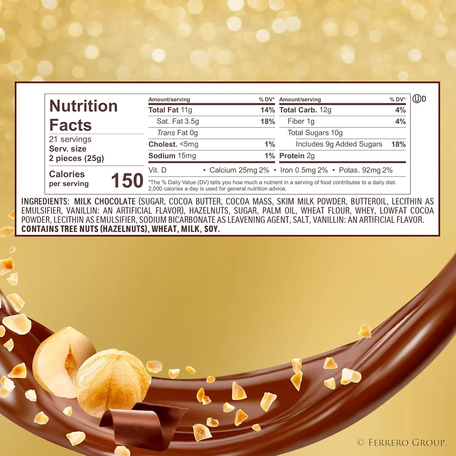Ferrero Rocher Gourmet Hazelnut Milk Chocolate Gift Box, 12 Individually Wrapped