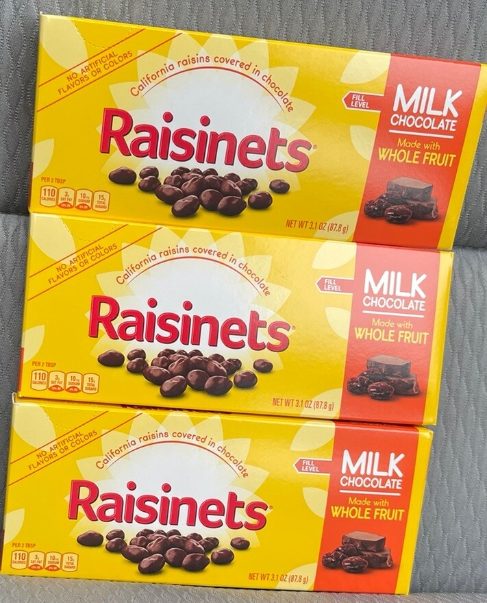 4 Boxes Raisinets California Raisins Covered in Milk Chocolate, 3.1oz