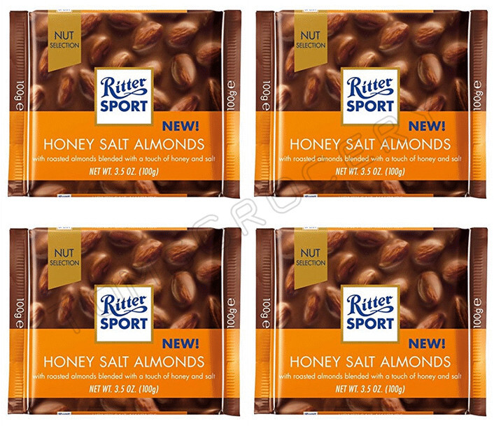 4 x RITTER SPORT Honey Salt Almonds Flavor German Chocolate Bars Sweets 100g