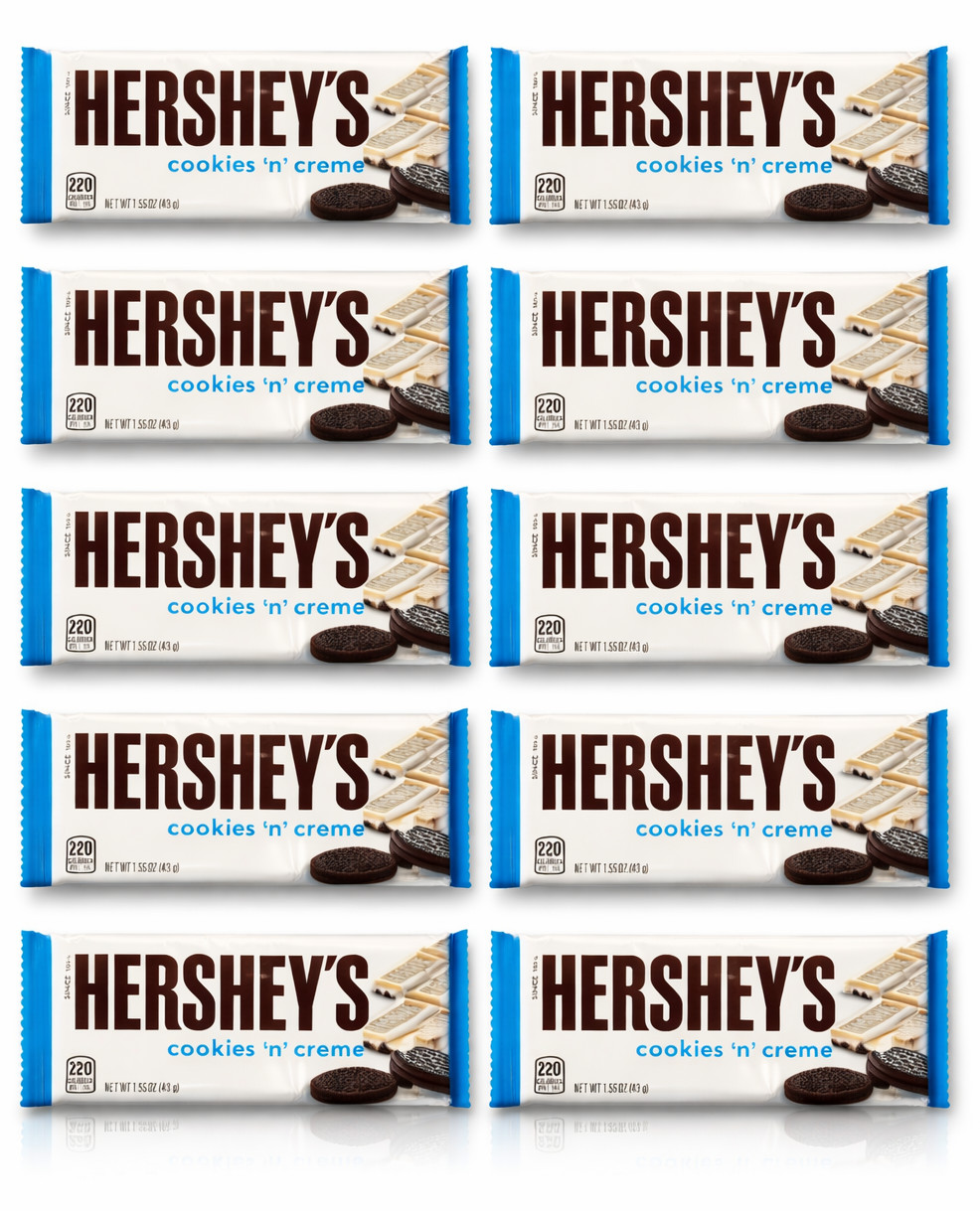 10 x Hershey’s Cookies n Creme White Chocolate Candy Bars 1.55 oz 10ct