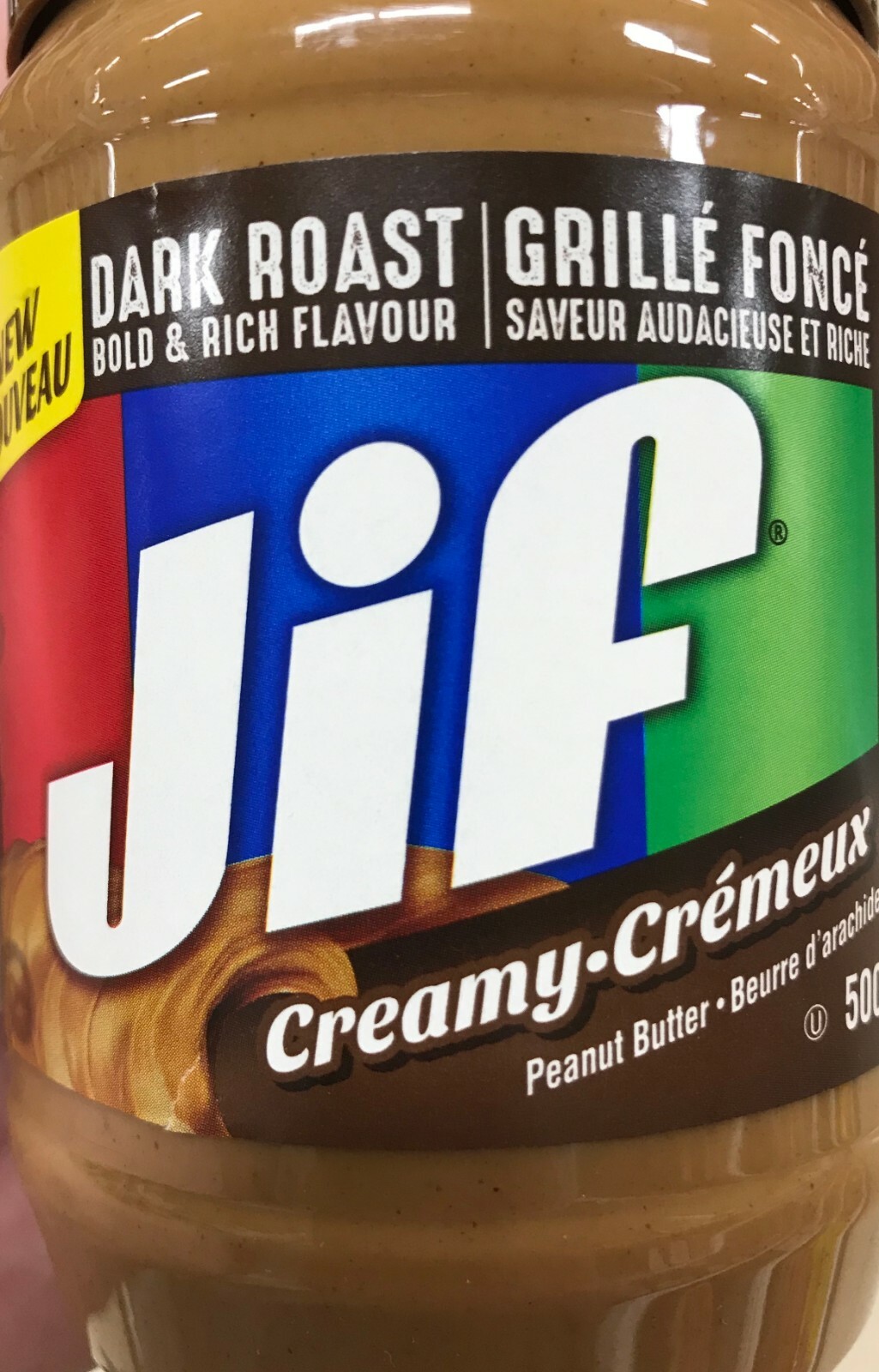 JIF DARK ROAST BOLD & RICH FLAVOUR CREAMY PEANUT BUTTER 500g JAR