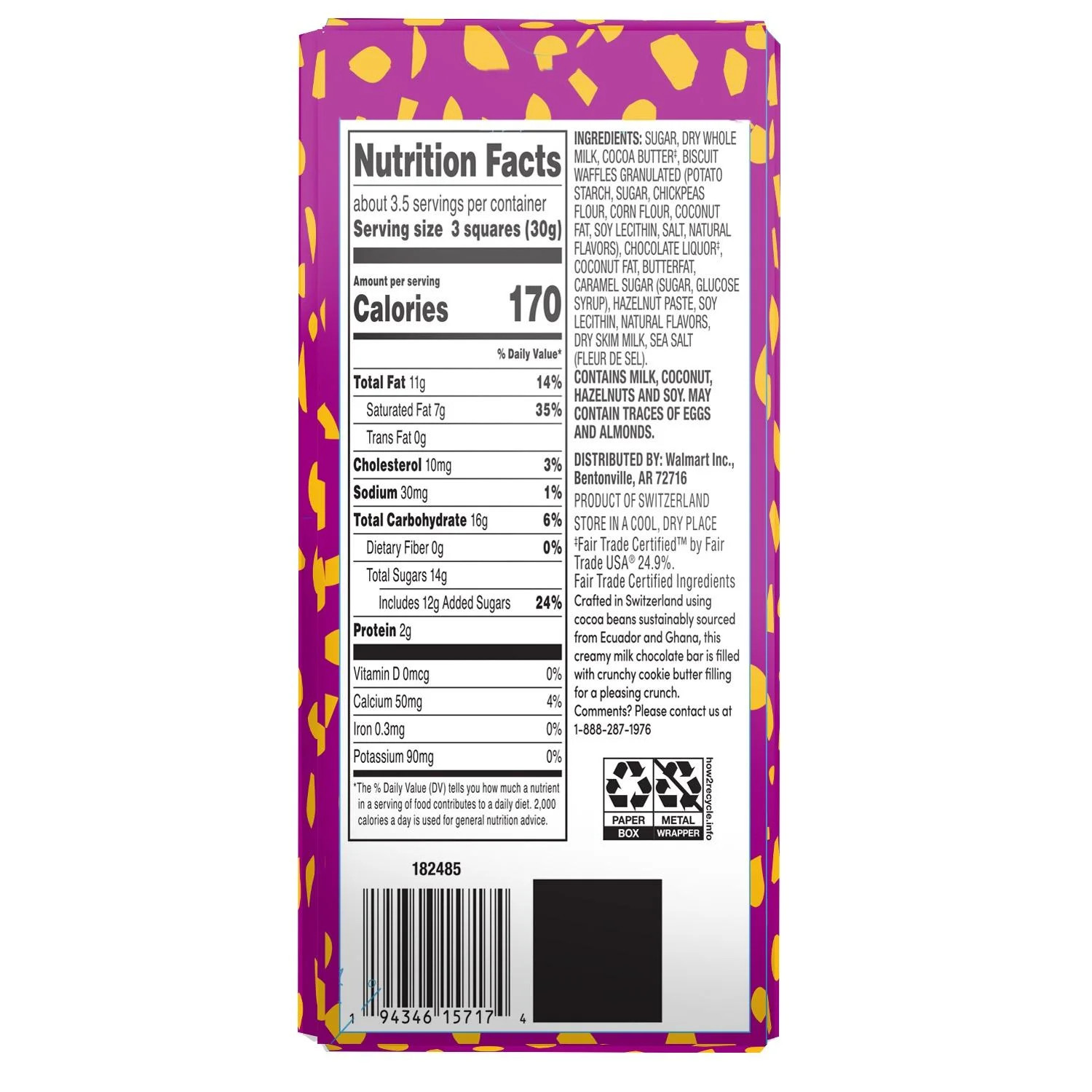 bettergoods Premium Swiss Cookie Butter Filled Milk Chocolate Bar, 3.5oz, 2 Bars