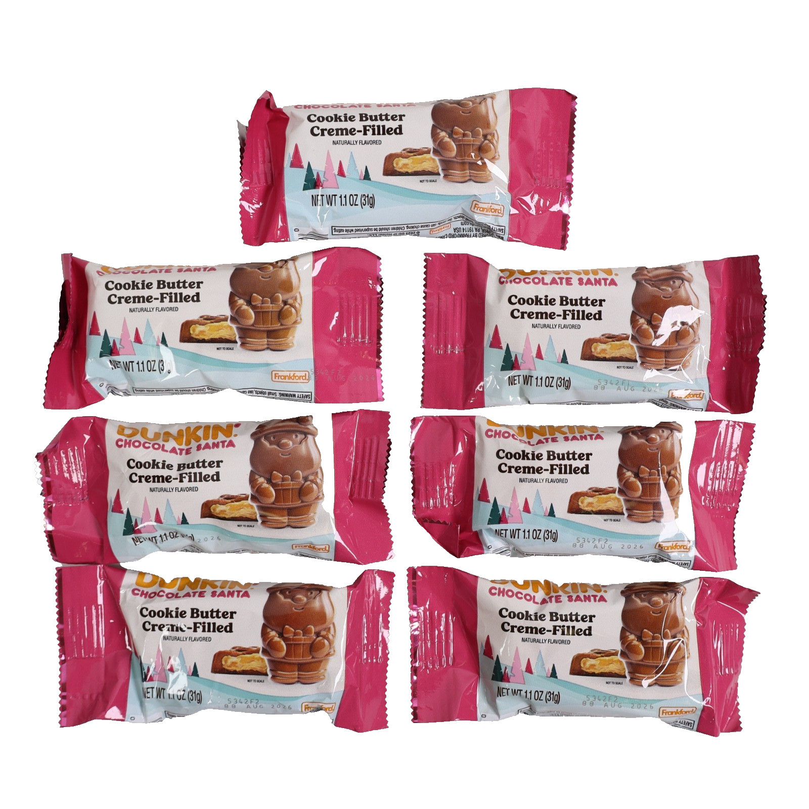 7 PACK Dunkin’ Cookie Butter Creme Filled Chocolate Santa Candy Bar 1.1oz BB8/26
