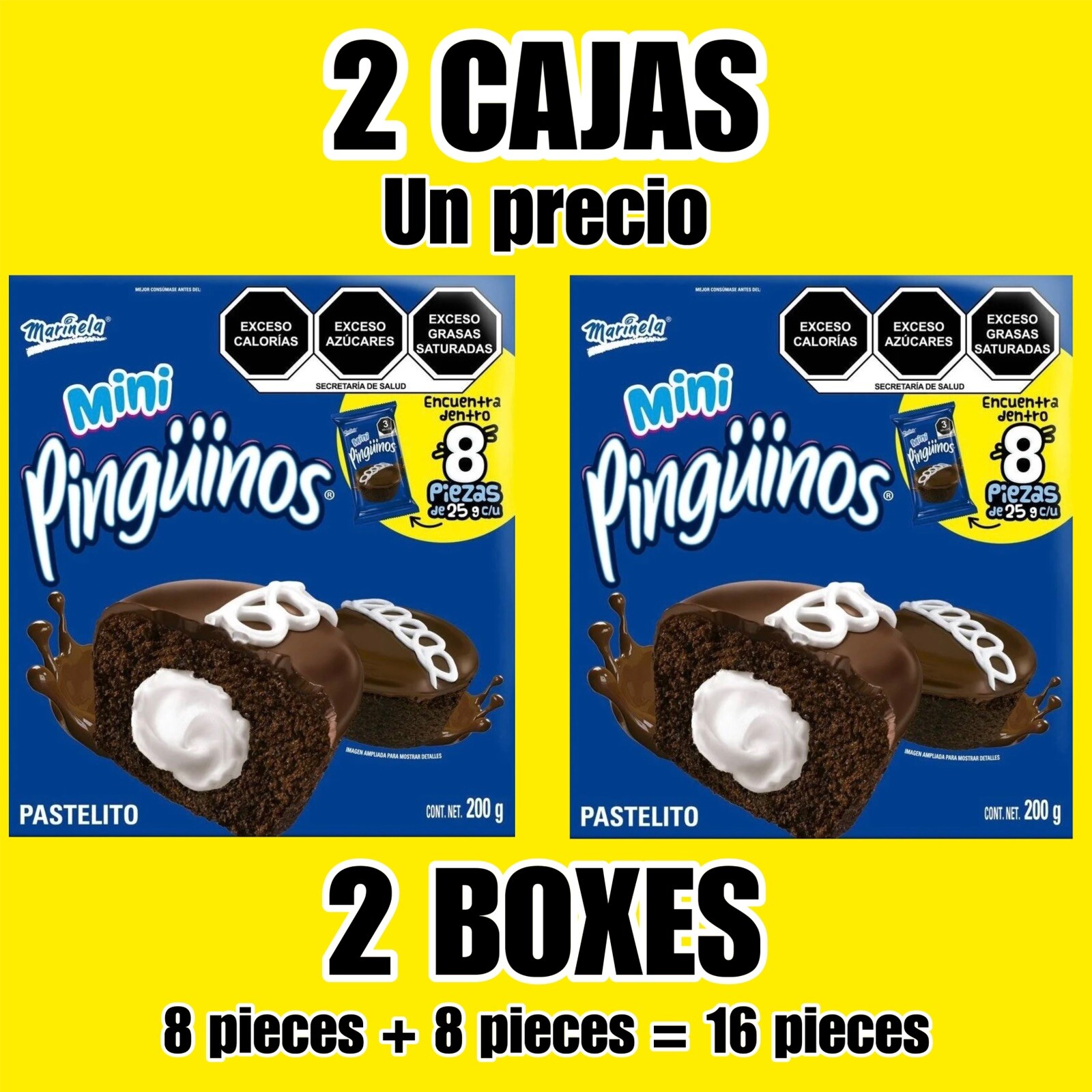 2 CAJAS DE MINI PINGÜINOS MARINELA – CHOCOLATE CRÈME FILLED CUPCAKES (2 BOXES).