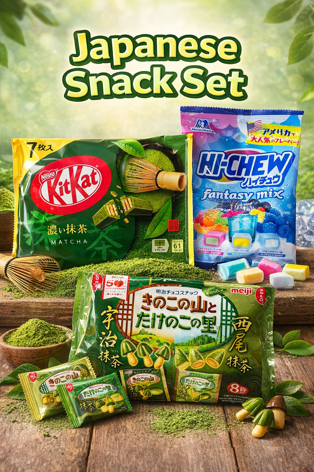 Japanese Snack Set KitKat Matcha Hi Chew Fantasy Mix Kinoko no Yama From Japan.
