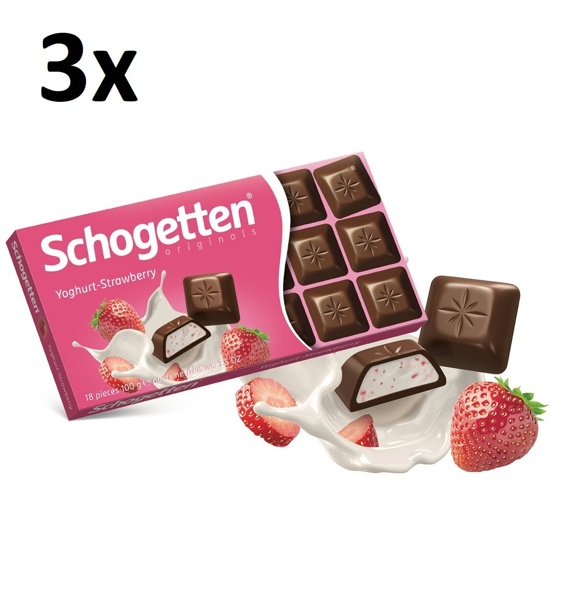 3 x SCHOGETTEN Chocolate Bar “Yoghurt Strawberry” German Sweets 100 g (3.53 oz)