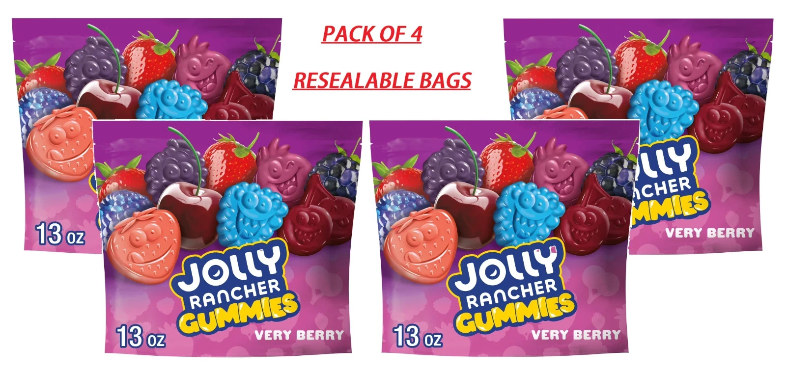 Jolly Rancher Gummies Very Berry Fruit Flavors, 13-Ounce Resealable (Pack of 4)