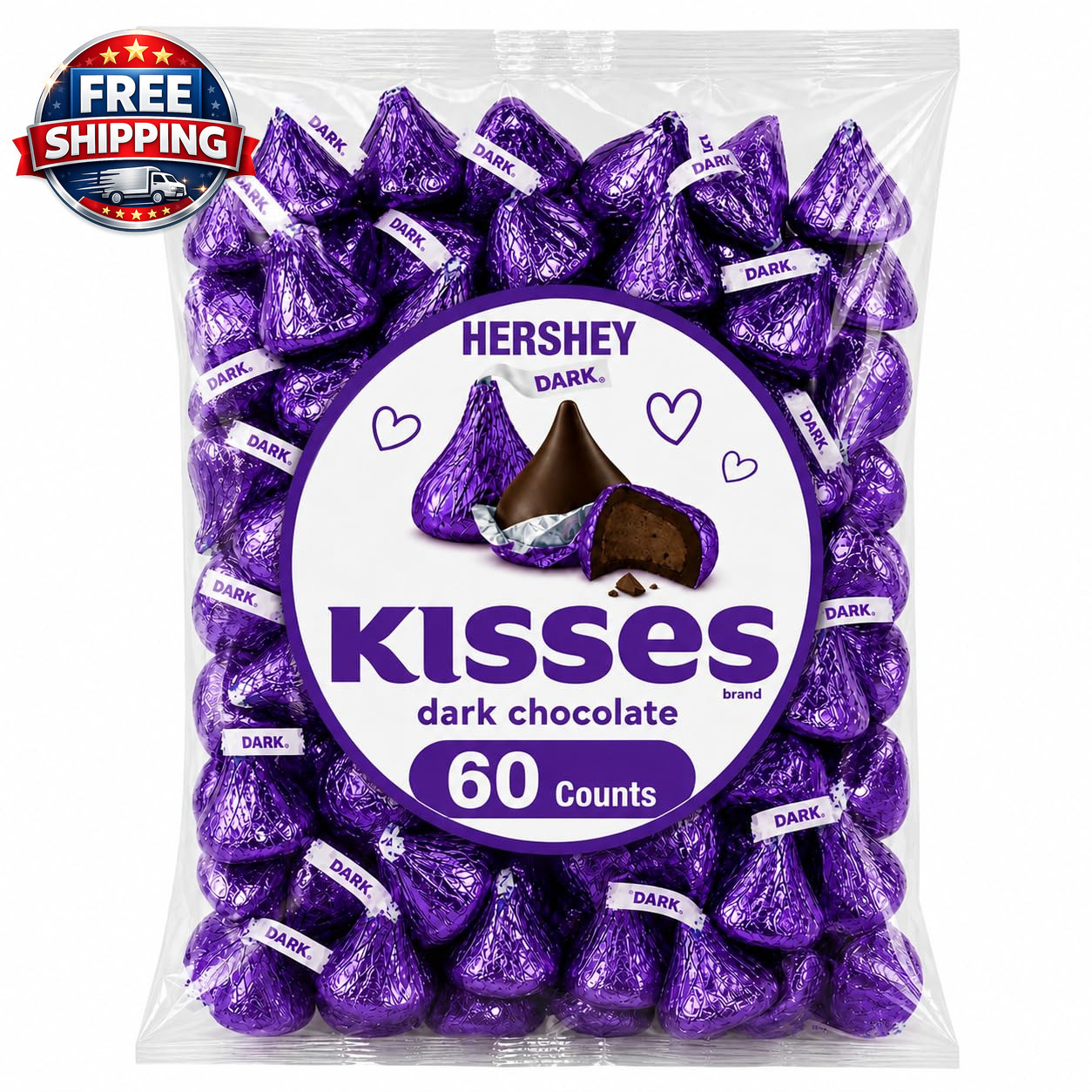 Hershey’s Dark Chocolate Kisses 60 Count – Perfect for Parties & Favors