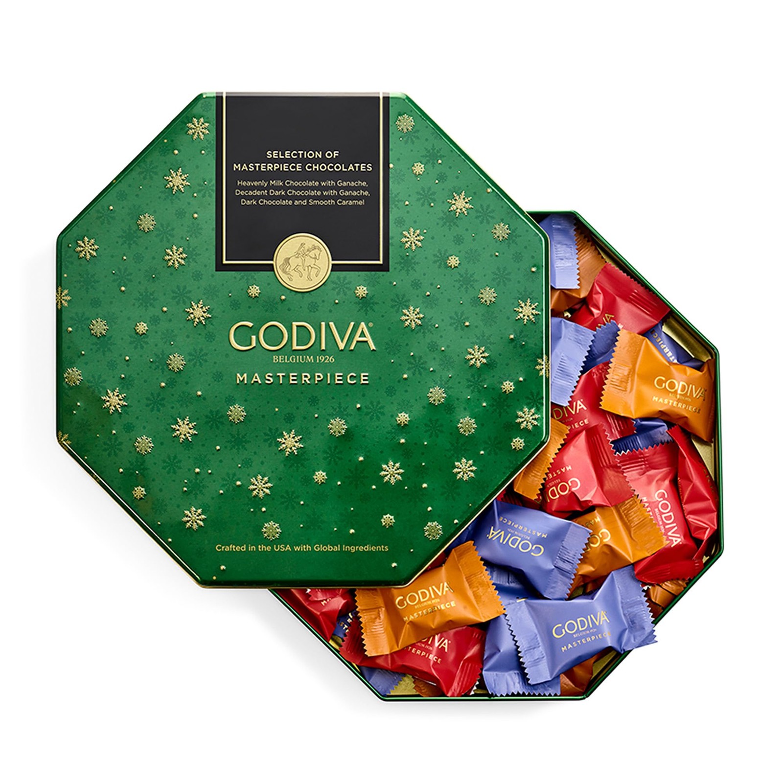 Gourmet Holiday Chocolate Gift Tin – Assorted Milk & Dark Ganache Caramels, 50