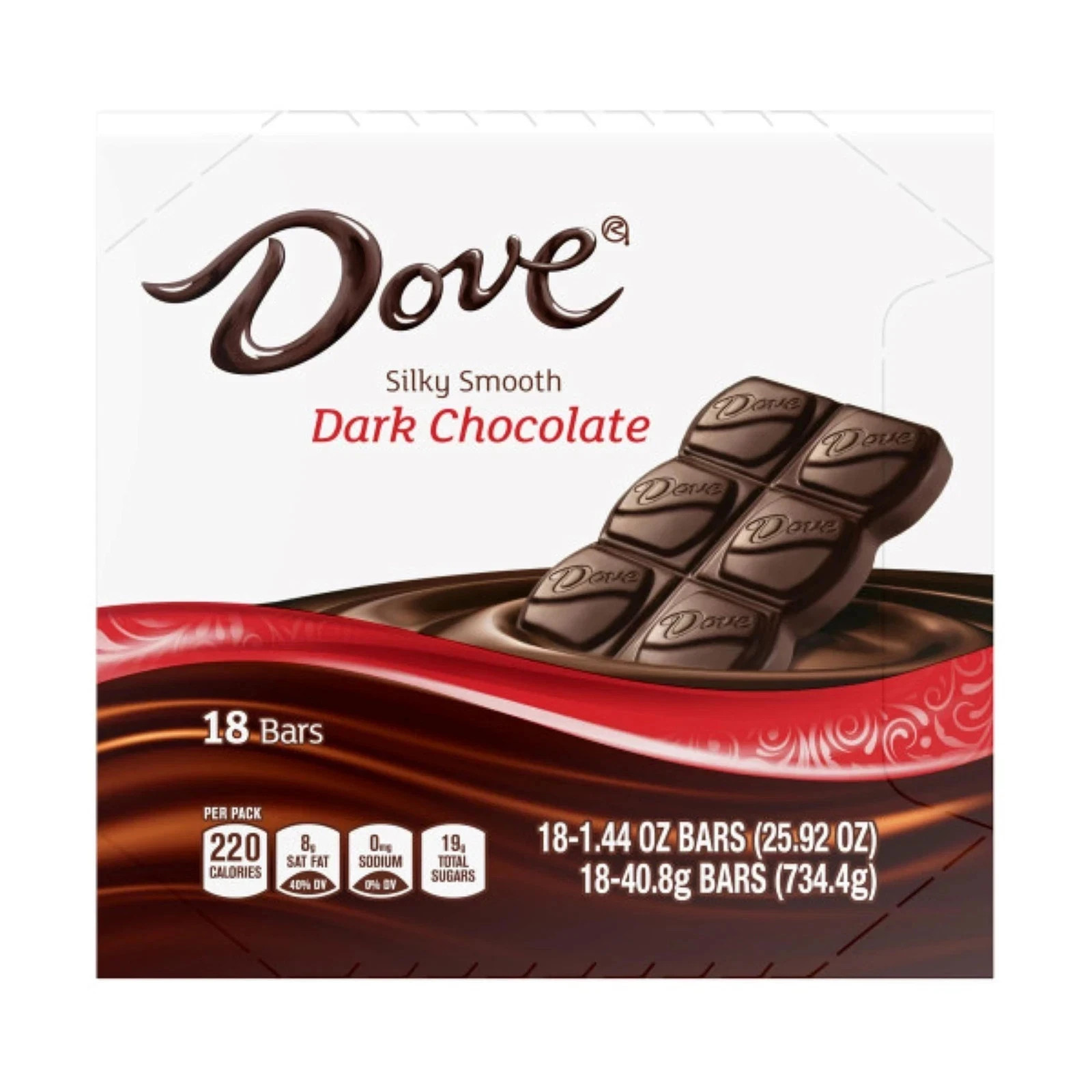 DOVE Dark Chocolate Candy Bars 1.44 oz Full Box 18 Packs Silky Smooth