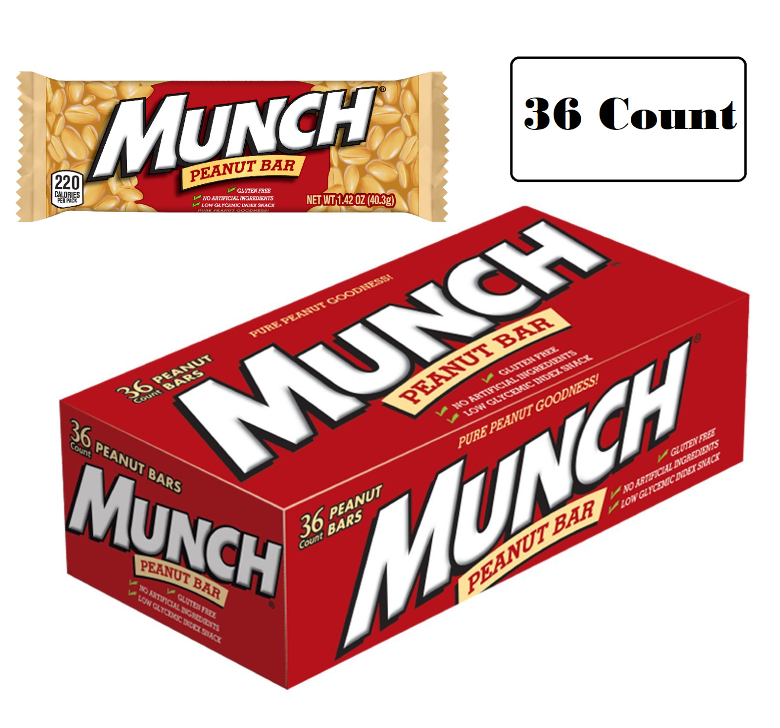 MUNCH Peanut Bar Singles Size 1.42-Ounce Bar (36 Count) Limited Edition