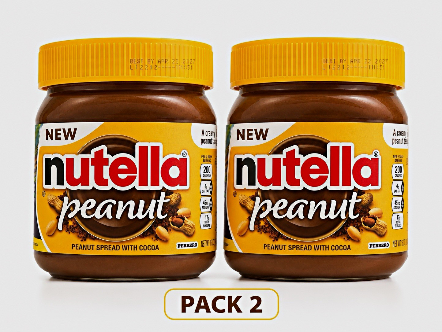 Nutella Peanut Spread with Cocoa, 10 oz Jars, 2 Pack, Best By Apr 22 2027