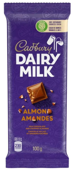 Cadbury Dairy Milk Almond Chocolate Bar, 100g