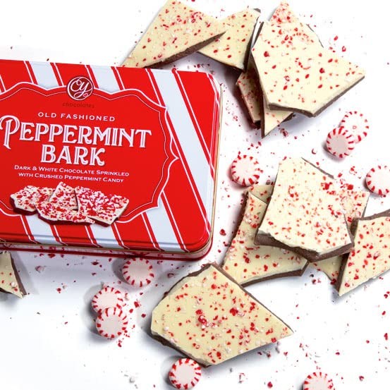 CY Chocolates Handmade Dark and White Layered Peppermint Bark Tin for Christm…