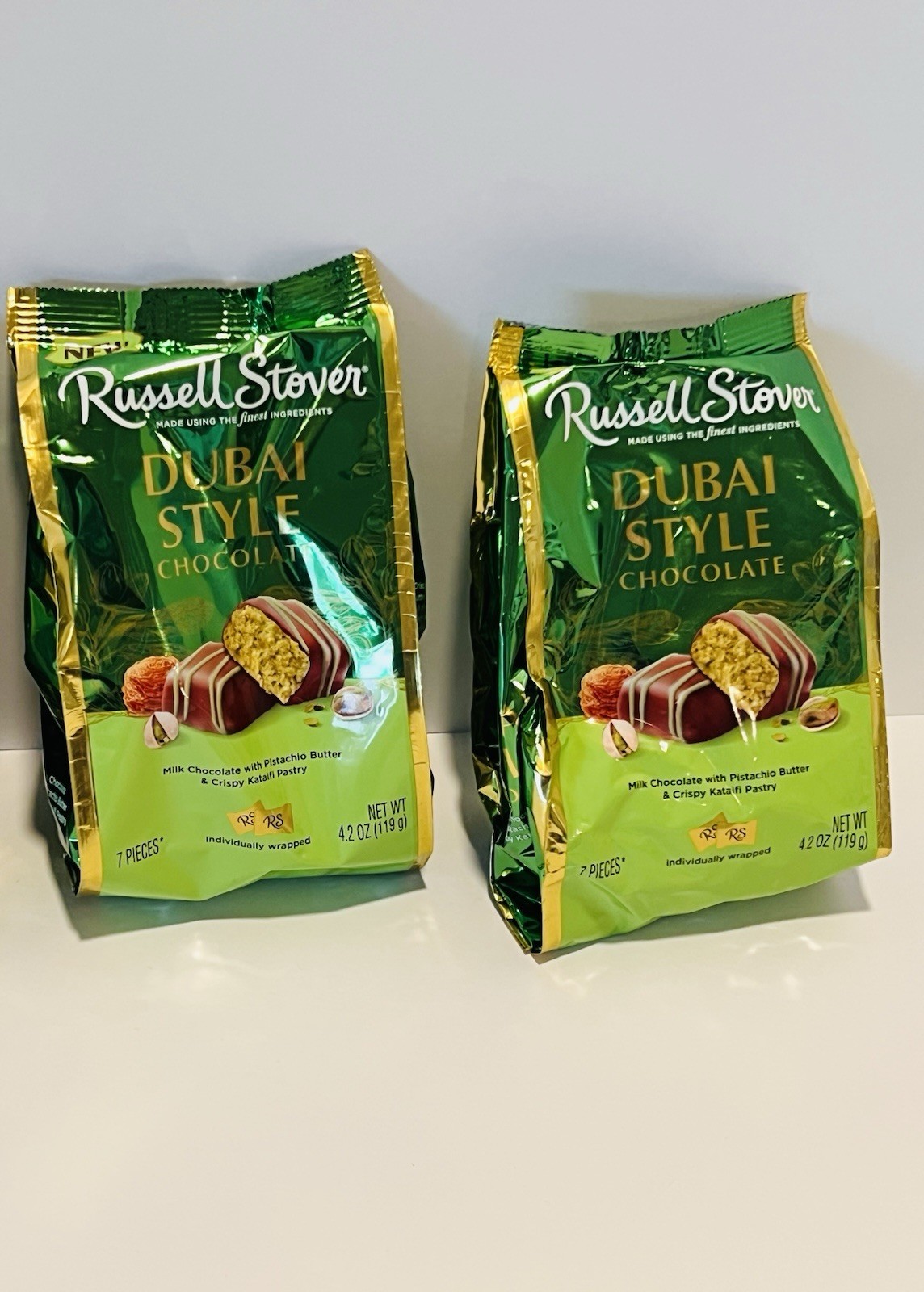 NEW Lot of 2 Russell Stover DUBAI STYLE Chocolate with Pistachio Butter Kataifi