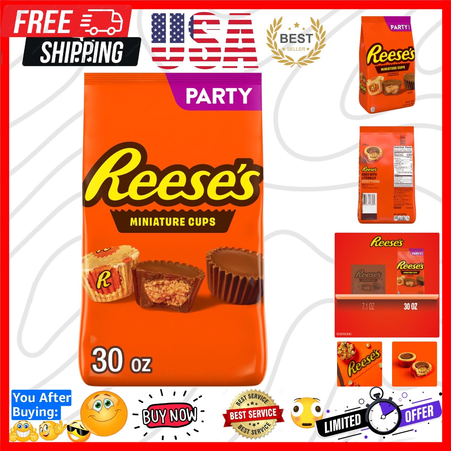 Miniatures Milk Chocolate Peanut Butter Cups, Candy Party Pack, 30 oz