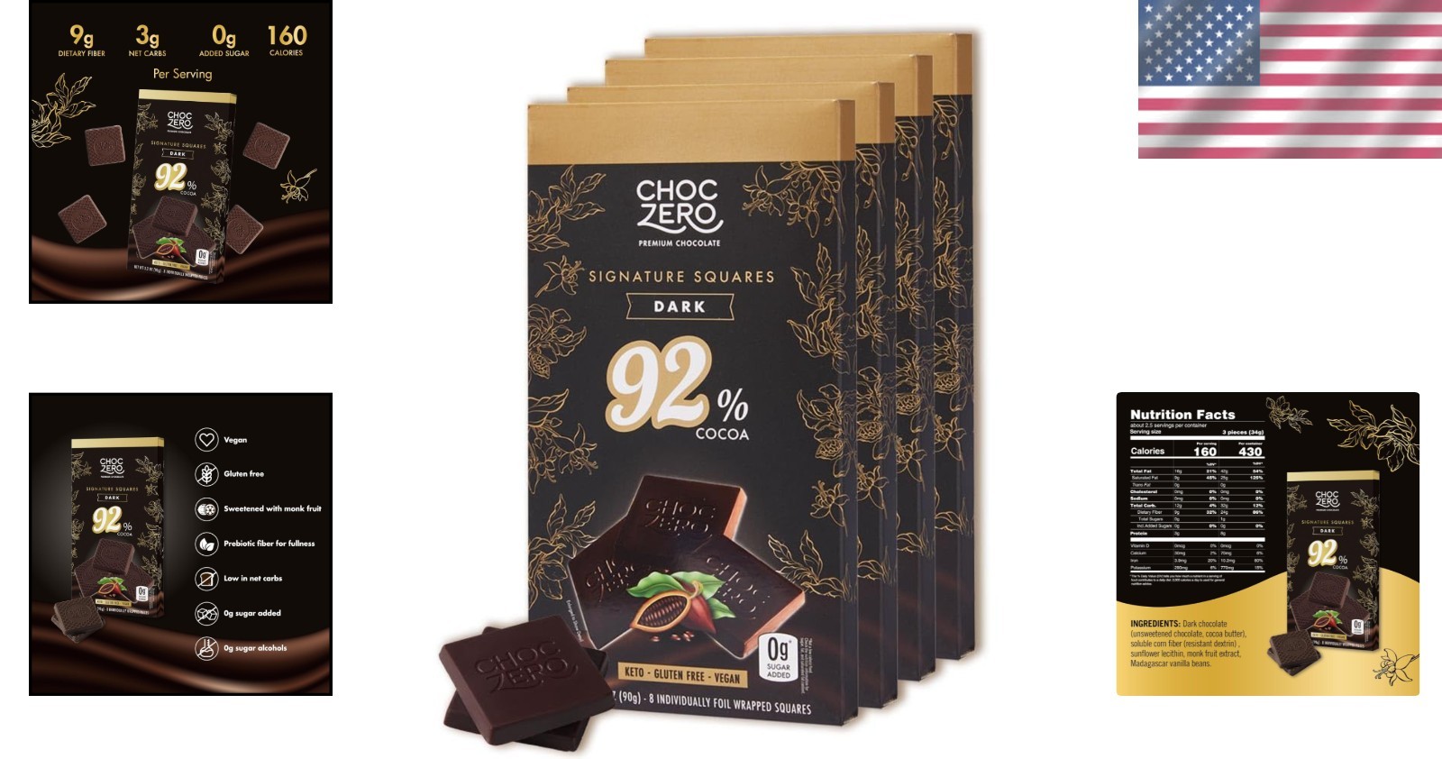 Dark Chocolate – 92% Cocoa, Sugar Free, High Fiber^