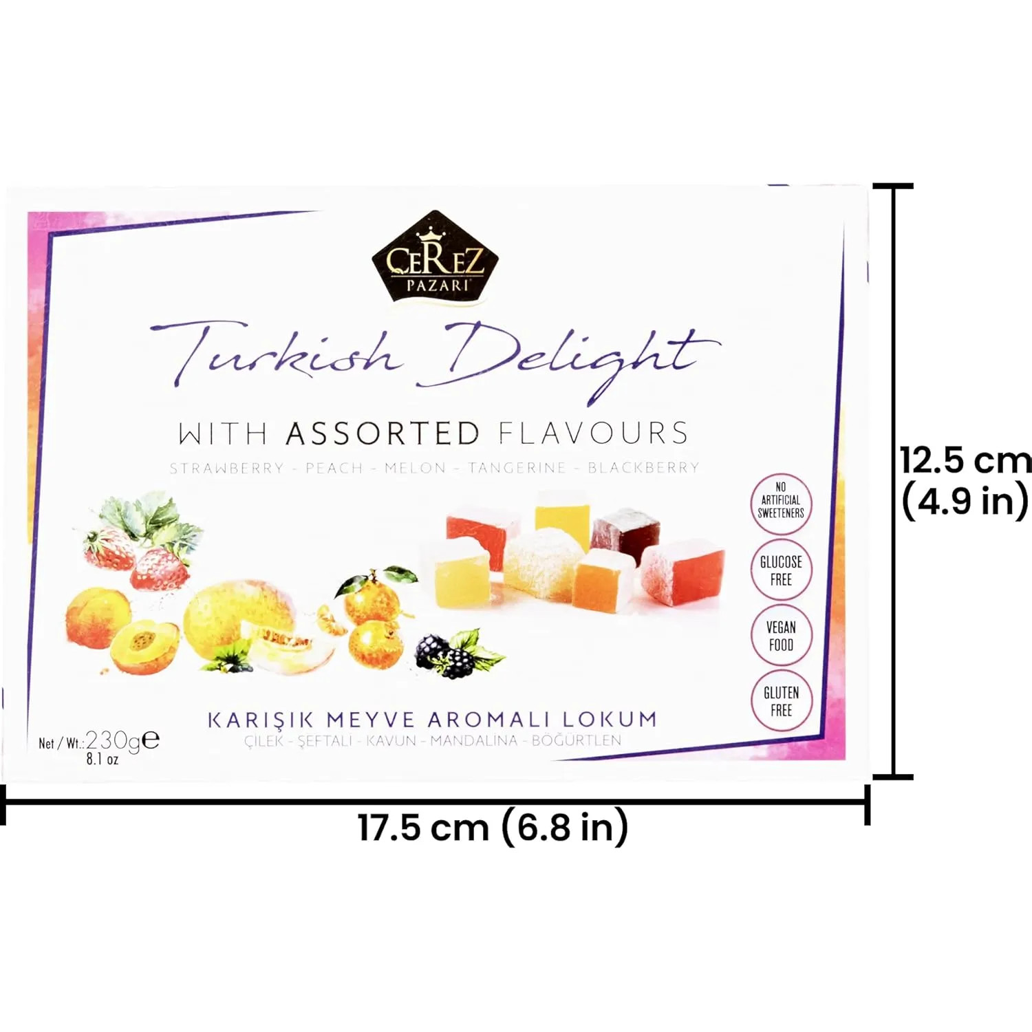 Cerez Pazari Assorted Turkish Delight Candy Gift Box 8.1oz Vegan No Nuts