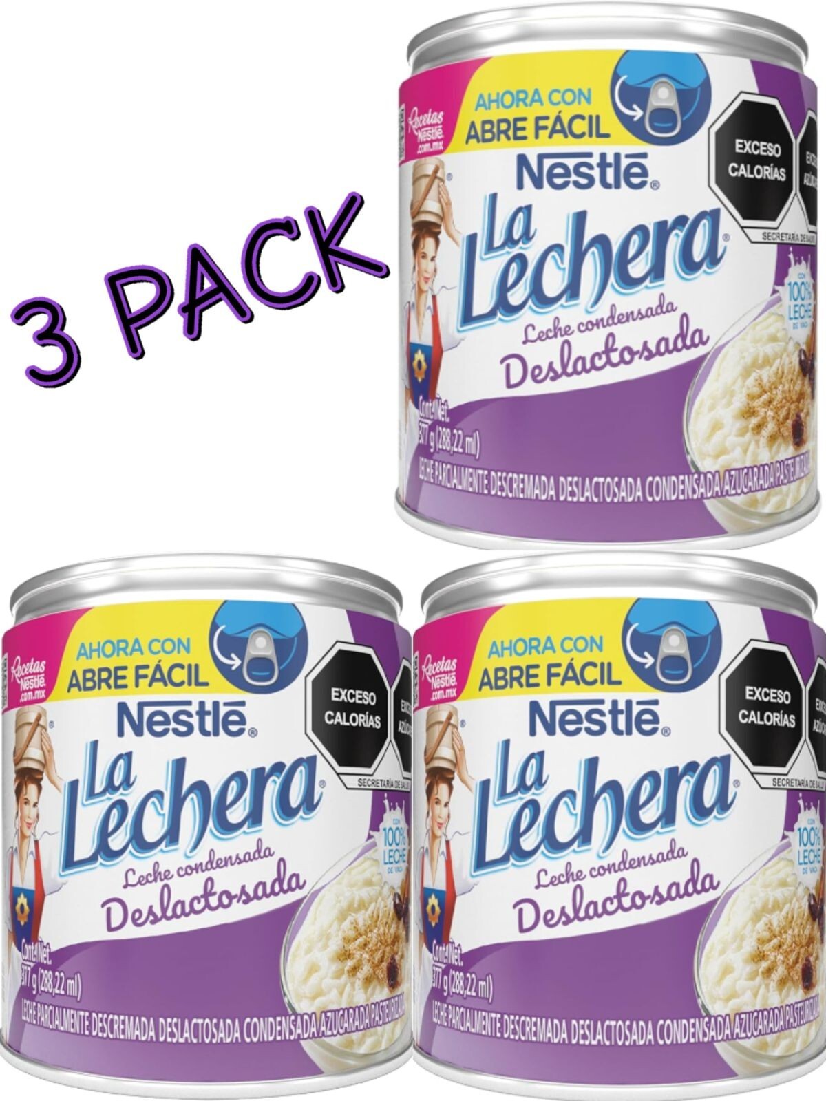 3 PACK LA LECHERA DESLACTOSADA, CONDENSED MILK NON LACTOSE