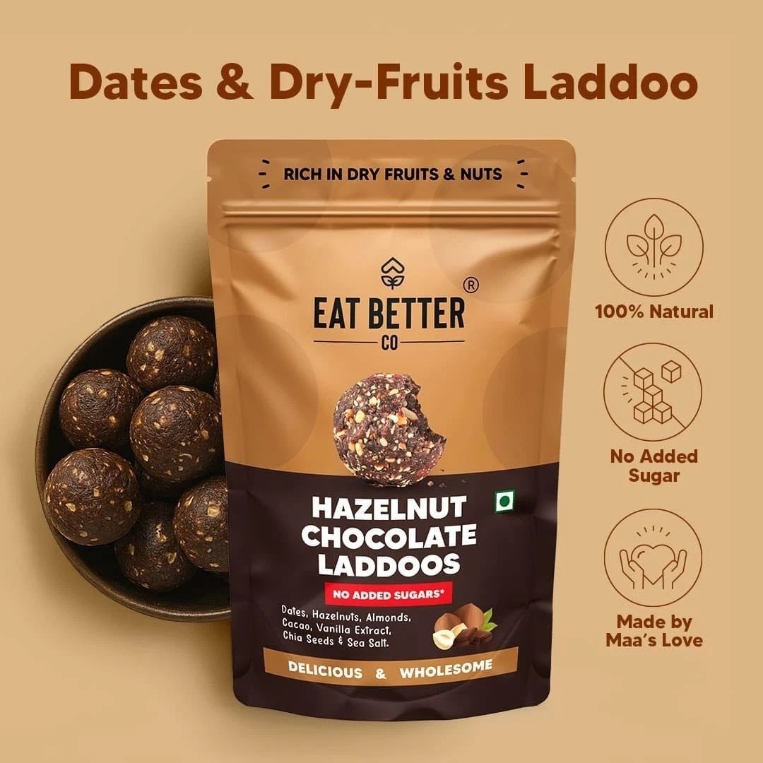 EAT BETTER CO Hazelnut & Chocolate Dates & Dry-Fruits Laddoos Pack of 20