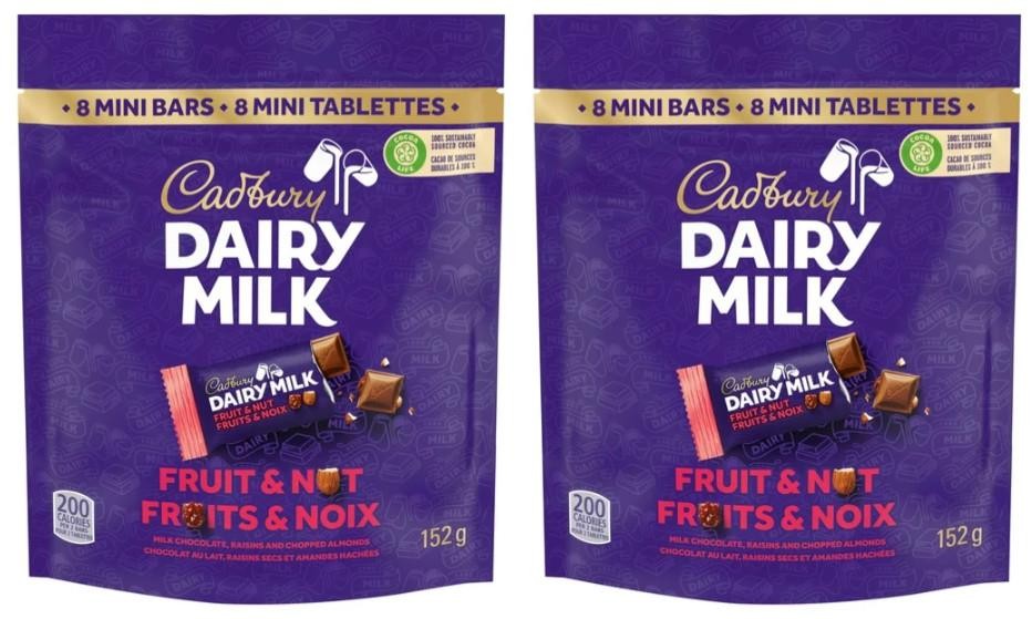 Cadbury Dairy Milk Minis Fruit and Nut, Milk Chocolate 144g (2 Pack)