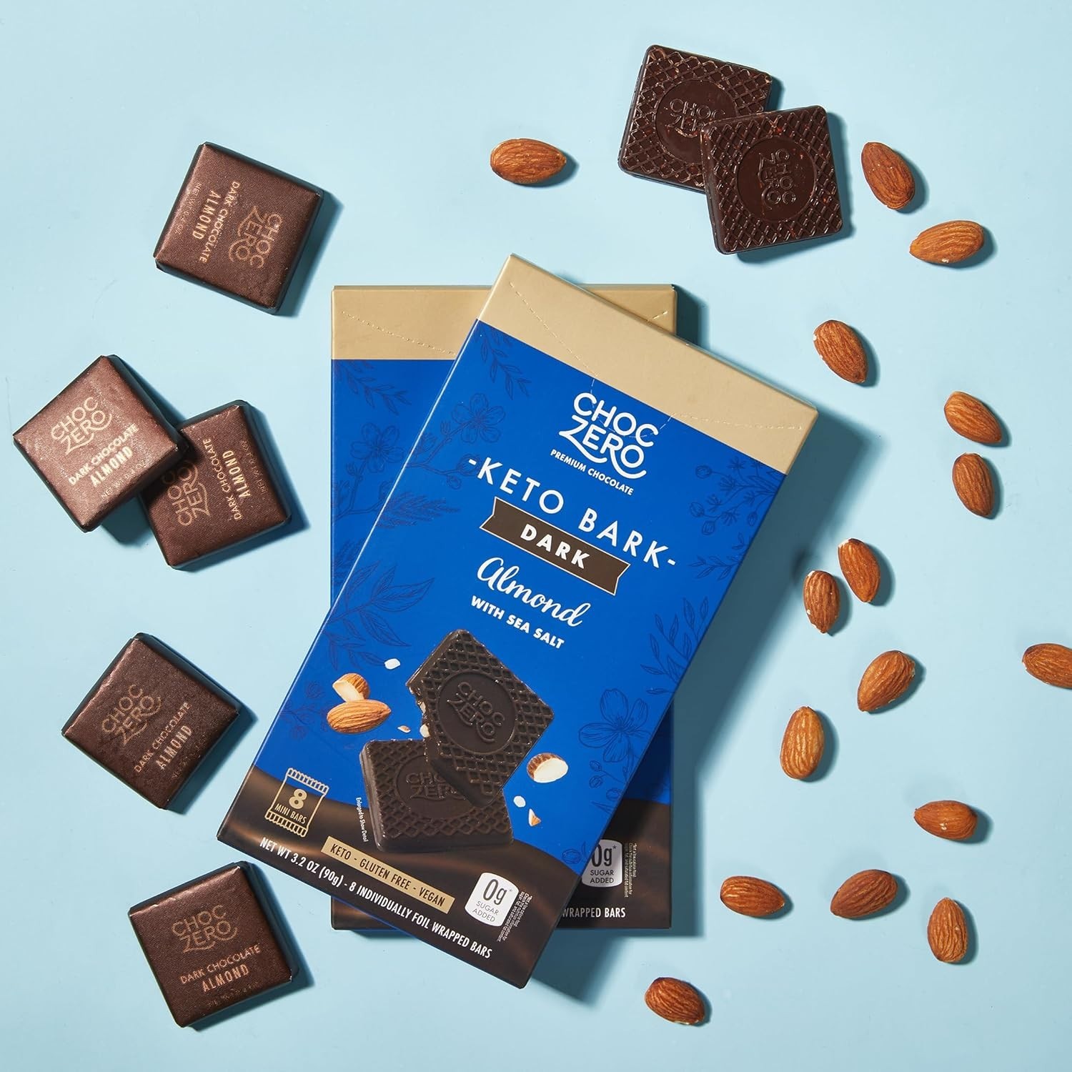 High Fiber Dark Chocolate Almond Bark with Sea Salt – Sugar Free & 3.2oz
