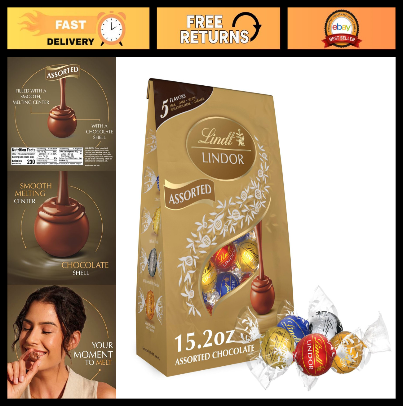 Assorted Chocolate Truffles – Smooth Melting Center, 15.2 oz Bag, Gourmet Treats