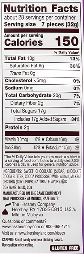 HERSHEY’S Kisses Special Dark, Mildly Sweet Chocolate Bulk Candy (2 Pound Bag)
