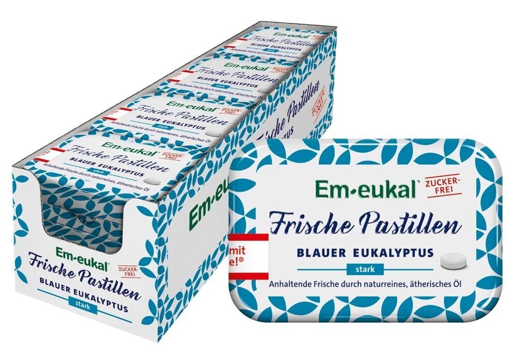12x Em-eukal Fresh Pastilles Blue Eucalyptus, Sugarfree 20g- Ships from Germany!