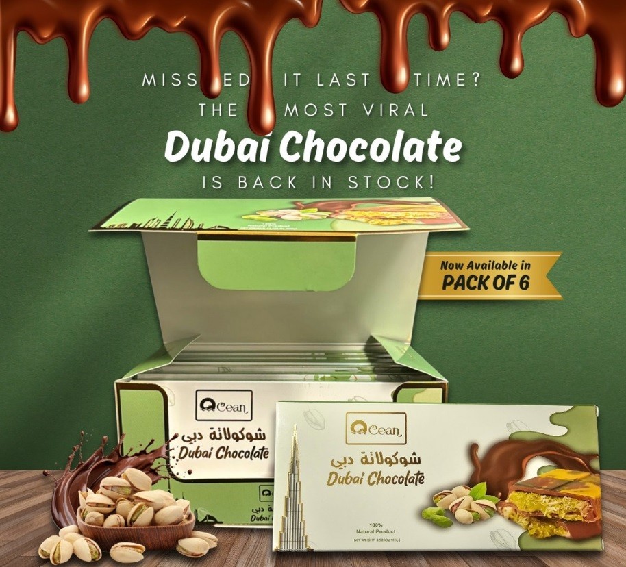 Ocean Pistachio Kunafa Dubai Chocolate (Original from Dubai) Pack of 6