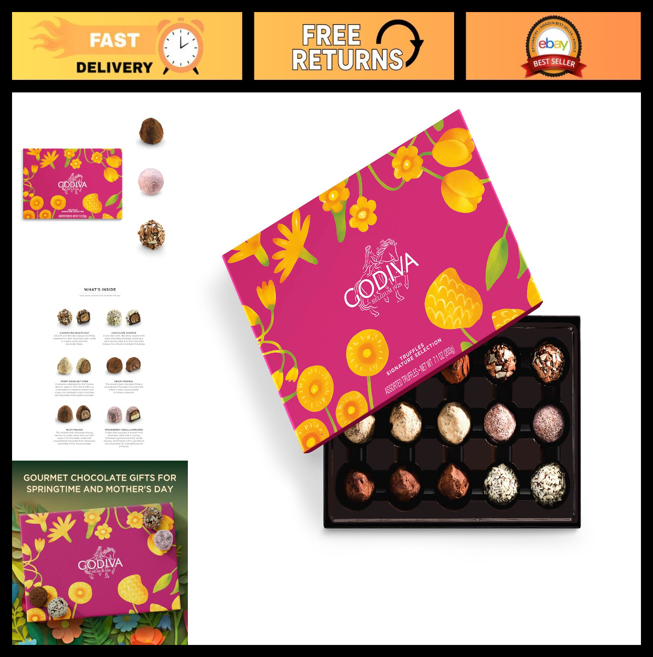 Gourmet Spring Chocolate Gift Box – 15 Pc Belgian Dark & Milk Truffles, Kosher