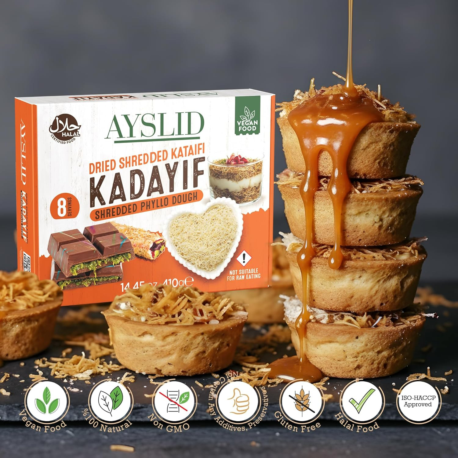 Shredded Kataifi Dough 14.45 Oz – Dried Kunafa Kadayif Threads – Ready for Toast