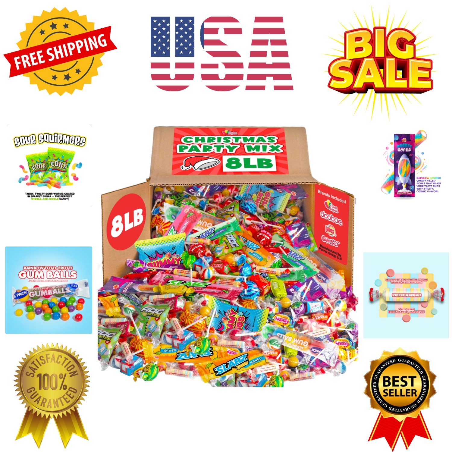 Christmas Candy Bulk – 8 Pound Bundle – Big Bulk Candies for Pinatas, Gifting…