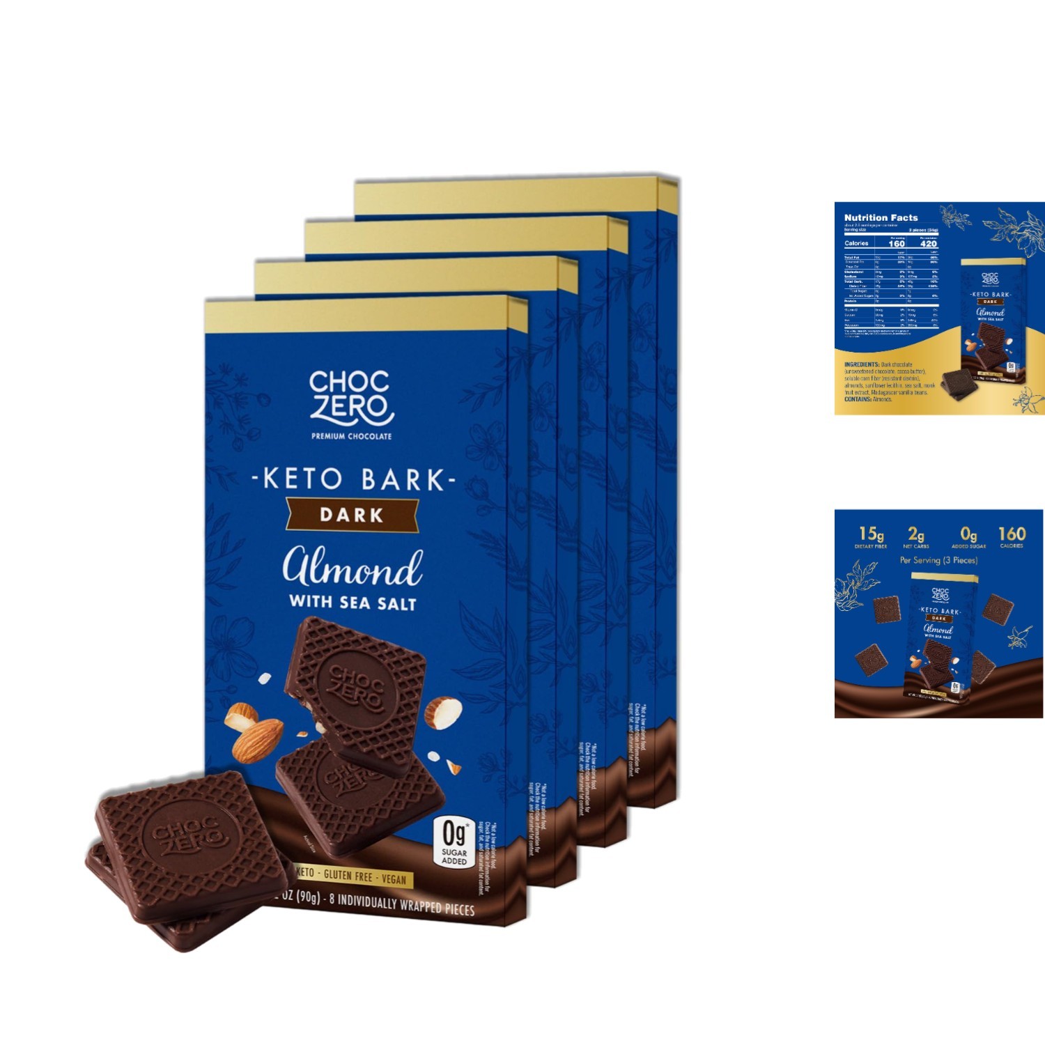 High Fiber Dark Chocolate Almond Bark with Sea Salt – Sugar Free & 3.2oz