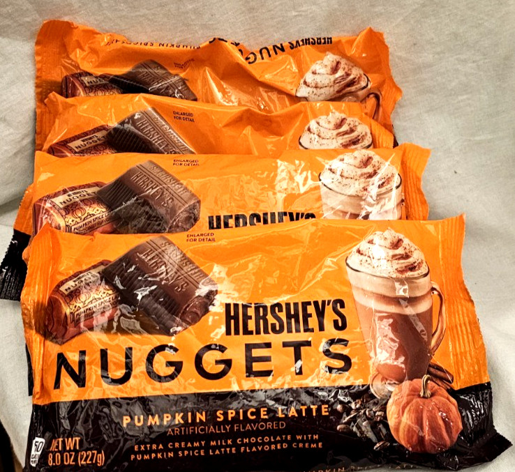 Hershey’s Nuggets Pumpkin Spice Latte Flavor 8oz Bag Halloween Candy 4 Bags NEW