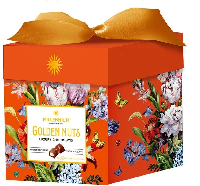 Ukrainian Millennium Golden Nuts Chocolate Sweet Candies Filling Whole Nuts 150g