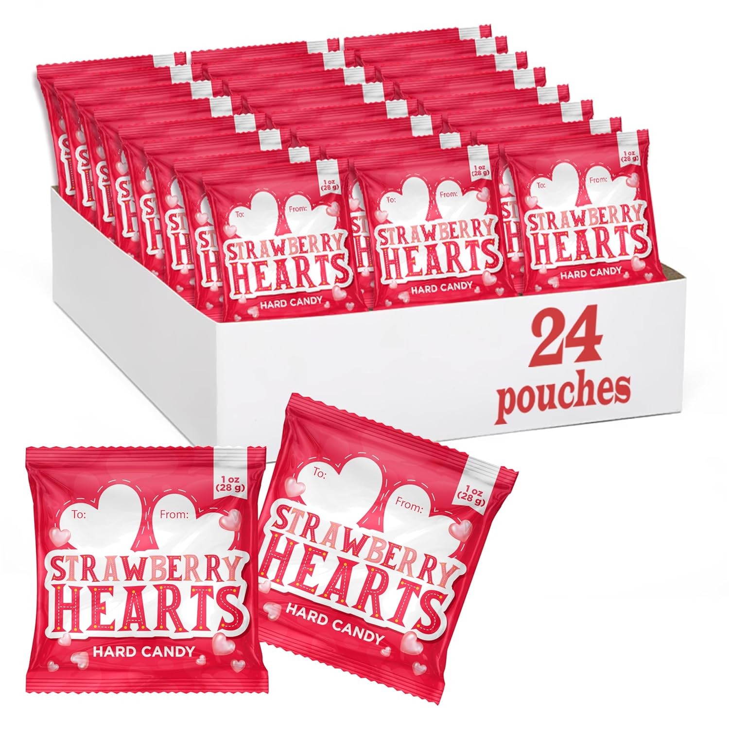 Strawberry Hearts Hard Candy – 1 Ounce Pouch (24 Count)