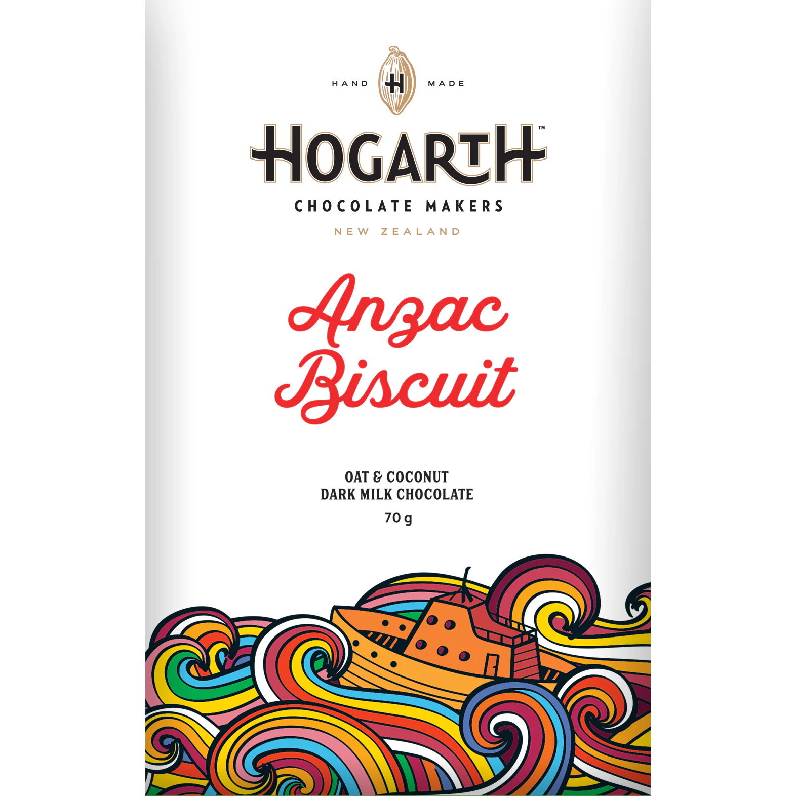 Hogarth Anzac Biscuit Guayaquil Ecuador 53% Milk Chocolate Bar Oats & Coconut